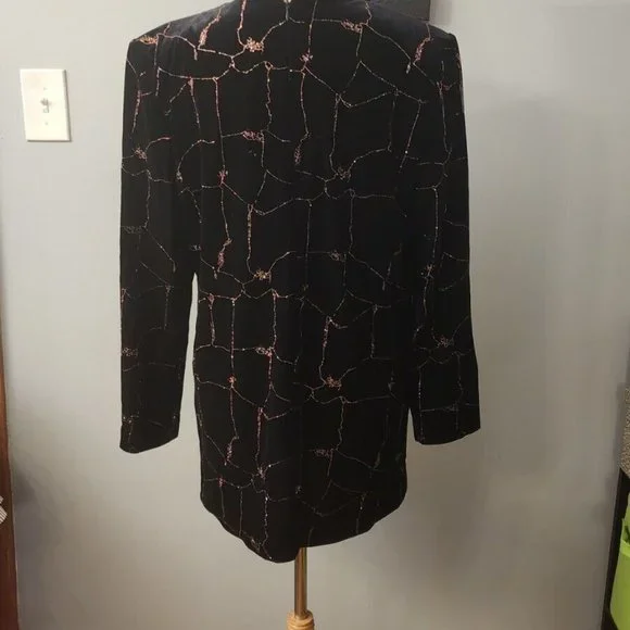 R&M Richards Karen Kwong Vintage Black Velvet Multi-Color Sparkle Tunic Size 14 - Picture 7 of 11